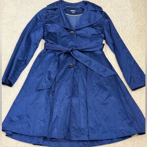 DKNY Dark Blue Knee Length Fit and Flare Trench Coat Sz XS EUC